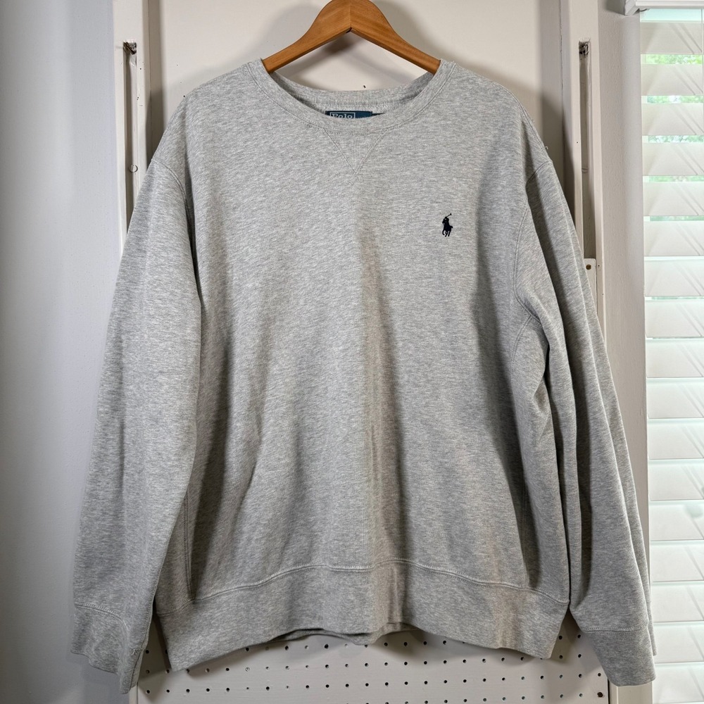 Polo Ralph Lauren Sweatshirt Men's Heather Gray Pony Logo Pullover Vintage - 2XL
